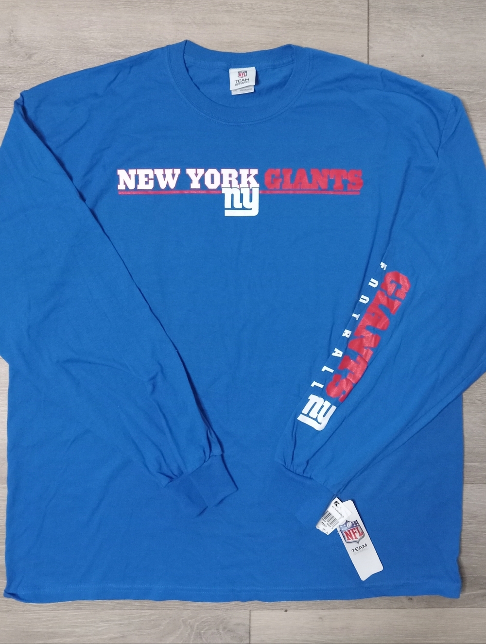 NFL New York Giants Royal Blue Long Sleeve Tee with Red & White Graphics